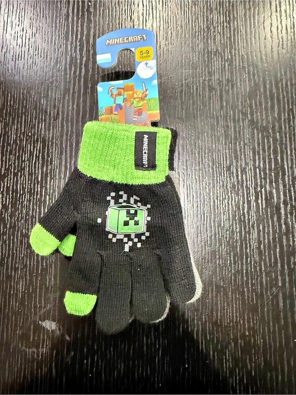 Minecraft Youth Knit Gloves Set Black & Gray Kids 5-6